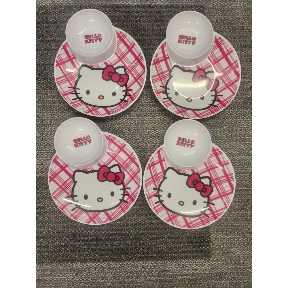 Set Of 4 Zak‎ Designs 2011 Hello Kitty 9" Melamine Divided Chip Dip Snack Plates